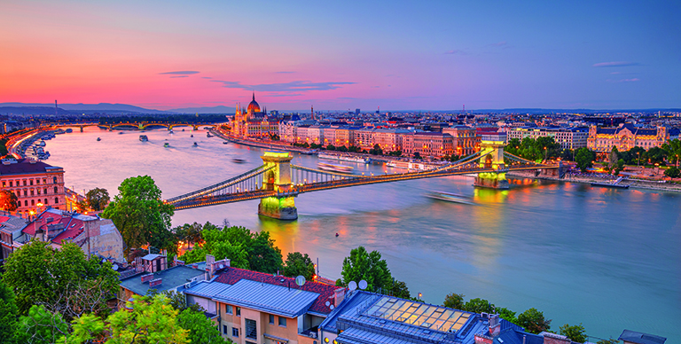 Széchenyi Chain Bridge crossing the Danube River in Budapest, Hungary
